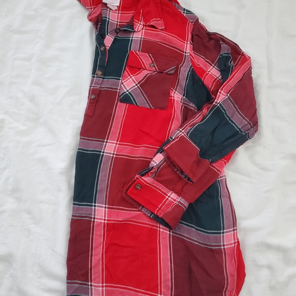 Womens Maternity red, black and white flannel tunic tie top - Picture 2 of 4